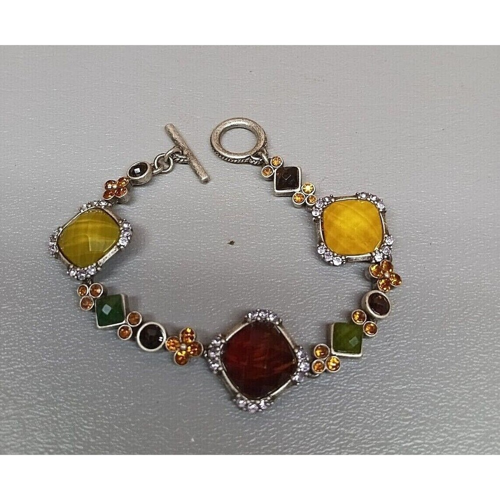 Wonderful Jeweled Bracelet Silver Tone Antique Look 7-1/2" long Costume Jewelry